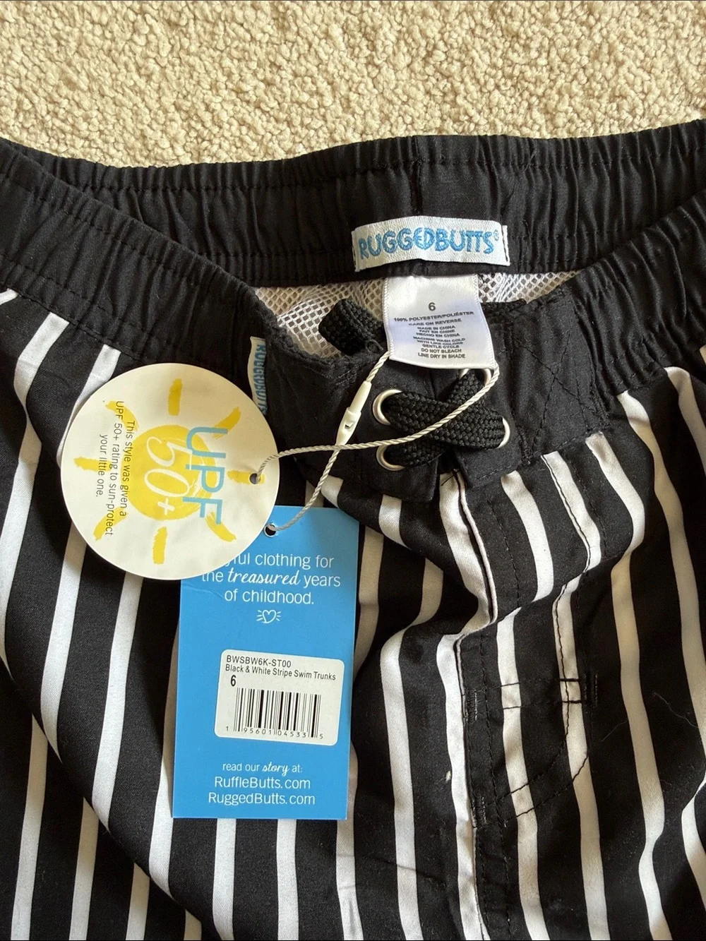NWT Black and White Vertical Stripe Swim Trunks